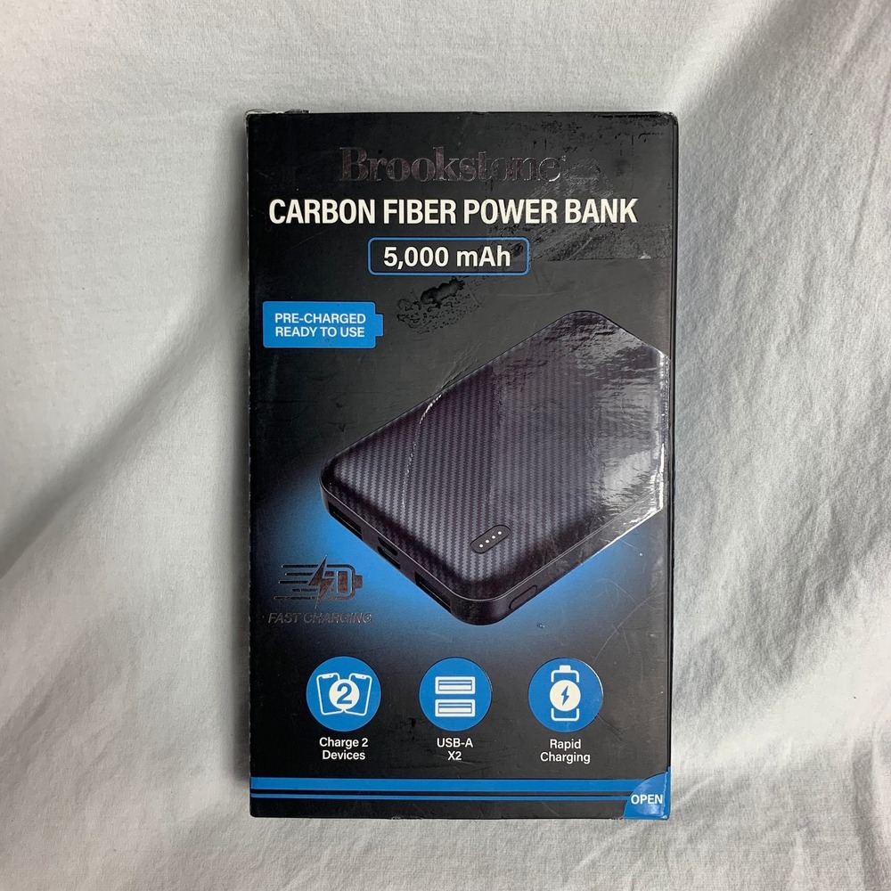 Brookstone Carbon Fiber Power Bank 5000mAh Portable Charger Fast Charging Pack‎
